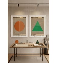 Geometrik Minimalist 2'li Ahşap Çerçeveli Tablo Seti