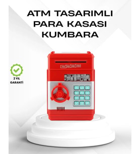 Kırmızı Şifreli Atm Kasa Para Yutan Kumbara