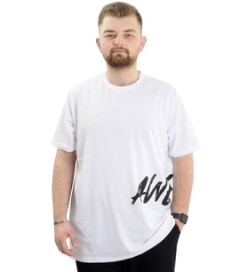 Mode XL Büyük Beden Erkek Bisiklet Yaka T-Shirt Baskılı AWESOME U24038 Beyaz