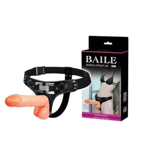 Baile Jessica Ayarlanabilir Siyah Strap-On Kemer Seti – Çıkarılabilir Su Geçirmez Skrotumlu Dildo 18,2 cm