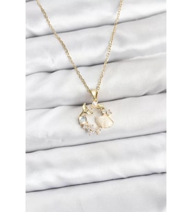 316L Çelik Zincir Gold Renk Deniz Tema Model Zirkon Taşlı Kadın Kolye - TJ-BKO10909