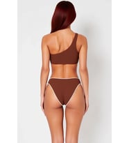 Kadın Bikini Takımı Tek Omuz Kolsuz Balensiz Normal Bel Örme Dokulu Nakış Detaylı Slip Alt