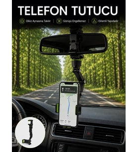 Araç İçi Dikiz Aynası Telefon Tutucu 360° Dönebilen Katlanabilir