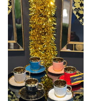 Acar Renkli İçi Gold 6 Kişilik Porselen Kahve Fincan Takımı