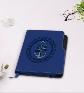 BK Gift Kişiye Özel Çapa Tasarımlı Lacivert Termo Deri Defter-2