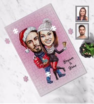 Kişiye Özel Yılbaşı Sevgili Karikatürlü A3 240 Parça Puzzle Model-4