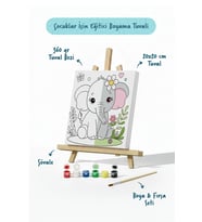 Sevimli Fil Temalı Çocuk Boyama Tuvali – Şövaleli Eğitici Boyama Seti 20x20 cm