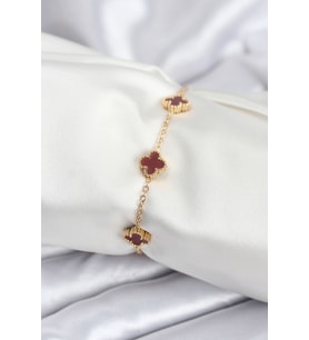 316L Çelik Gold Renk Bordo Baby Boy Yonca Kadın Bileklik - TJ-BB7950
