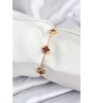 316L Çelik Gold Renk Bordo Baby Boy Yonca Kadın Bileklik - TJ-BB7950