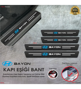 Hyundai Bayon Logolu Karbon Kapı Eşiği Koruyucu Suni Deri 4'lü Set