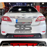 Toyota Corolla 2007-2012 Difüzör Arka Tampon Eki 2 Egzoz Çıkışlı Kırmızı Lüx Tip