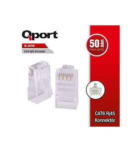 QPORT Cat6 UTP Q-J650 RJ45 50li paket Plastik Konnektör