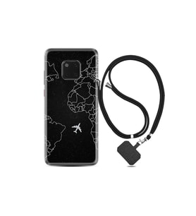Huawei Mate 20 Pro Kılıf Resimli Desenli Silikon Boyun Askılı Black Plane 1868