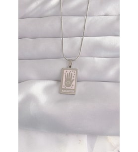 316L Çelik Gümüş Renk Pembe Mineli El Figür Tarot Kolye 5886