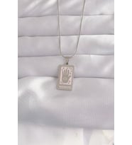 316L Çelik Gümüş Renk Pembe Mineli El Figür Tarot Kolye 5886