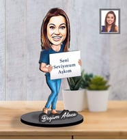 Kişiye Özel Bayan Karikatürlü İki Katmanlı Ahşap Biblo Model-12-Eco
