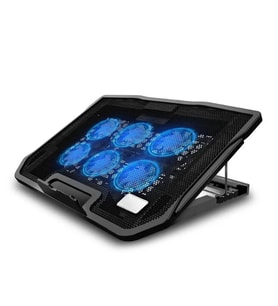 Çift USB Portlu 6 Fanlı Sessiz Laptop Soğutucu Standı 15.6 inç Ayarlanabilir Açılı (Siyah)