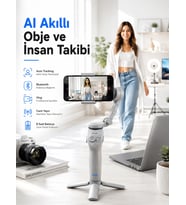 Yapay Zeka Takipli Telefon Gimbali Katlanabilir Tripod Bluetooth Kontrollü Dahili LED Işıklı