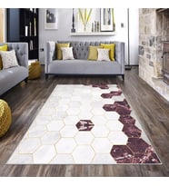Gri Altıgen Desenli Yıkanabilir Kaymaz Taban Leke Tutmaz Modern Salon Halısı ve Yolluk (Bordo)