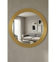 Zümrüt Ahşap Gold Dekoratif Ayna Yuvarlak Ayna Işlemeli Duvar Aynası Tekli - 56 Cm