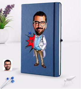 BK Gift Kişiye Özel Erkek Doktor Karikatürlü Lacivert Termo Deri Defter 16x24cm Model 3