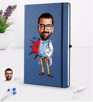 BK Gift Kişiye Özel Erkek Doktor Karikatürlü Lacivert Termo Deri Defter 16x24cm Model 3