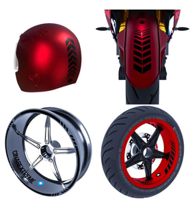 Moto Rider 4'lü Sticker Seti Jet Siyah İç Dış Jant Şeridi Kask ve Çamurluk Çınar