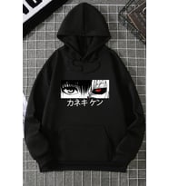 Unisex Ken Kaneki Baskılı Kapüşonlu Sweatshirt (Siyah)