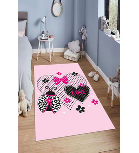 Dijital Baskılı Kaymaz Taban Yıkanabilir Kolay Temizlenir Modern Çocuk Odası Halısı NDÇ-HP-617 (Pembe)