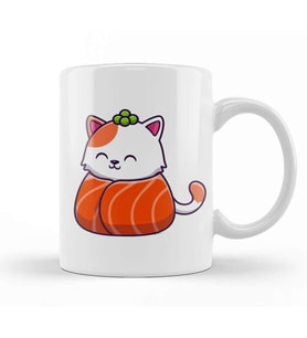 Cute Cat Sushi Salmon Kupa Bardak Porselen