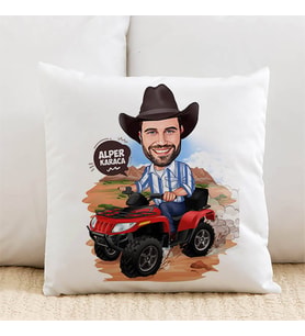 Kişiye Özel Karikatürlü ATV Binen Erkek Yastık