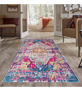 Çok Renkli Osmanlı Motif Eskitme Yıkanabilir Kaymaz Taban Leke Tutmaz Modern Salon Halısı ve Yolluk