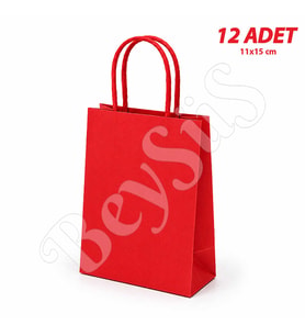 11x15 cm Hediyelik Kağıt Çanta Kırmızı 12 Adet