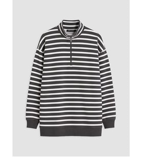 LCW Modest Gri Çizgili Kadın Kalın Sweatshirt Tunik