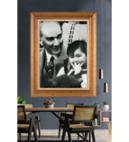 Altın Varaklı Çerçeveli Paspartulu Atatürk Tablo DC1242 (Gold)