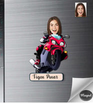 Kişiye Özel Motorcu Kadın Ahşap Magnet -5