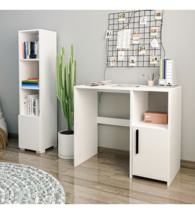 Çalışma Masası ve Kitaplık Set Kutay Beyaz
