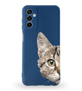 Samsung Galaxy M23 Uyumlu Lansman Kılıf Catface Tasarımlı İçi Kadife Kapak-Lacivert (Şeffaf)