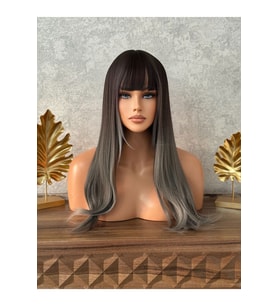 PerukAvm Luxury vip siyah gri ombreli düz 1.kalite fiber ürün