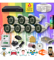 Qromax 7 Kameralı Set - Yapay Zeka Özellikli Gece Renkli Gösteren 8 Warm Ledli TurboHD Güvenlik Kamerası Seti 3908W-108