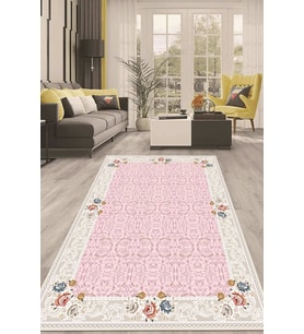 Dijital Kaymaz Taban Yıkanabilir Modern Renkli Salon Halısı Mutfak Halısı Yolluk ND-HT-1497 (Pembe)