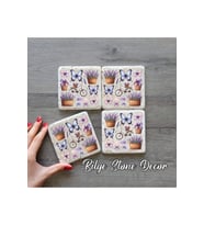 KOPYA - bilge tasarım Stone Decor Taş Bardak Altlığı 4'lü Set 10x10x1 Cm desenli