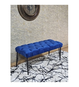 Siyah Boyalı Tel Ayaklı 90 cm Puf Bench - Puf - Bench - Kasalı Oturak - Oturak - Yatak Ucu Puf Mavi Renk 90 x 41 Boyut/Ebat (Çok Renkli)