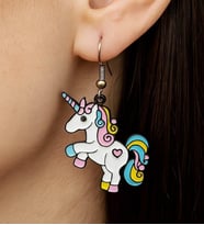 Unicorn Şekilli Mineli Kadın Küpe Çift Adet El Yapımı Küpe (Pembe)