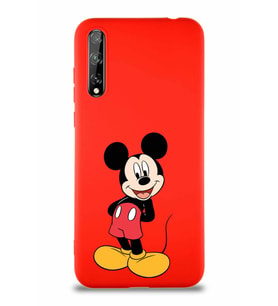 Huawei P Smart S Soft Premier Kapak Mickey Mouse-B Tasarımlı Silikon Kılıf - Kırmızı (Şeffaf)