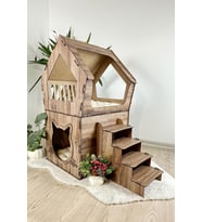 Mavitrend Ahşap Büyük Kedi Evi XXL Açık Teraslı Model 5 Kg Üstü Kediler İçin Kahverengi Renk