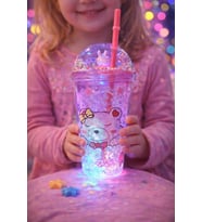Bear Suluk Pipetli Buzlu Cam Görünümlü Led Işıklı 450 ML Çift Katman Mika 2093 Pembe