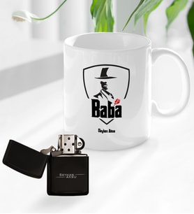 BK Gift Kişiye Özel Babalar Günü Hediyesi Baba Godfather Tasarımlı Kupa Bardak ve Benzinli Çakmak Seti-15 (Model 1)