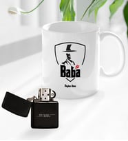 BK Gift Kişiye Özel Babalar Günü Hediyesi Baba Godfather Tasarımlı Kupa Bardak ve Benzinli Çakmak Seti-15 (Model 1)