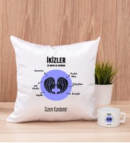 Kişiye Özel İkizler Burcuna Hediye Kare Yastık ve Fincan
